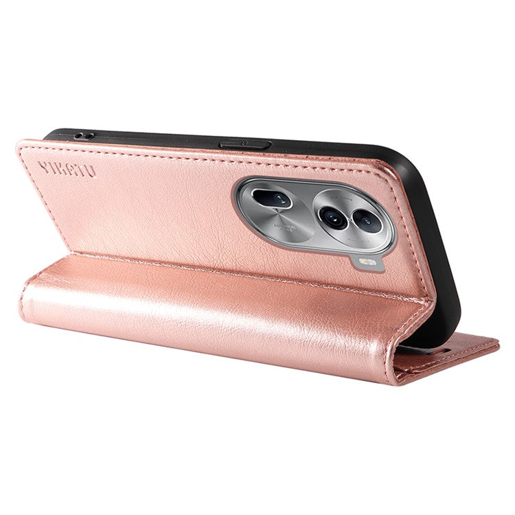 YIKATU YK-006 For Oppo Reno11 5G (Global) Cell Phone Case Litchi Texture PU Leather Stand Wallet Cover - Rose Gold