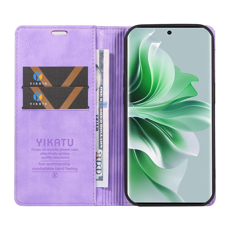 YIKATU YK-006 For Oppo Reno11 5G (Global) Cell Phone Case Litchi Texture PU Leather Stand Wallet Cover - Purple