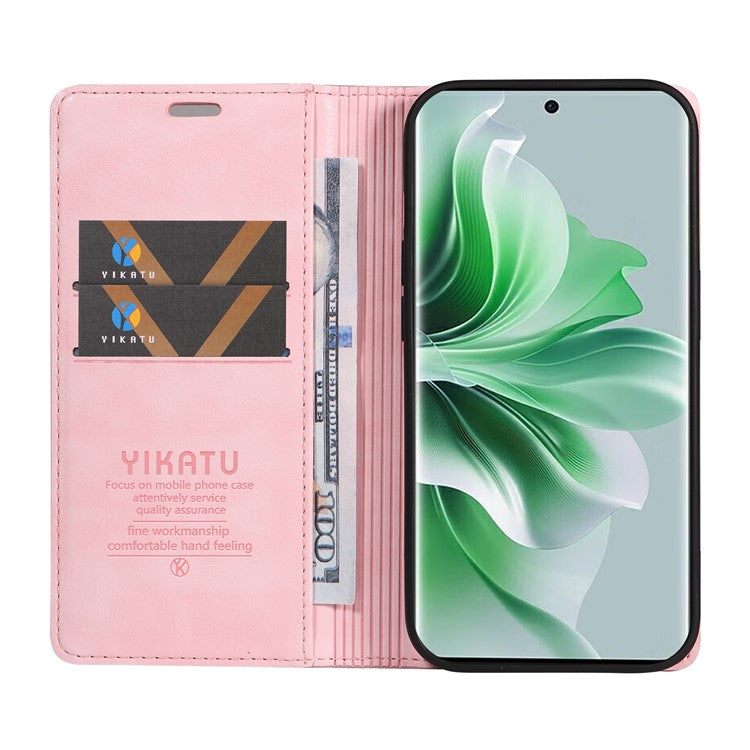 YIKATU YK-006 For Oppo Reno11 5G (Global) Cell Phone Case Litchi Texture PU Leather Stand Wallet Cover - Pink