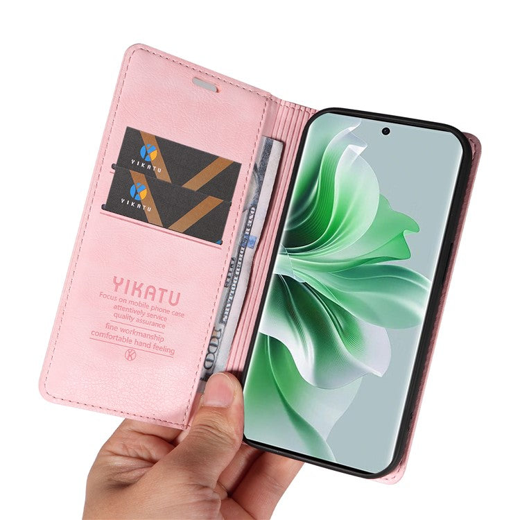 YIKATU YK-006 For Oppo Reno11 5G (Global) Cell Phone Case Litchi Texture PU Leather Stand Wallet Cover - Pink