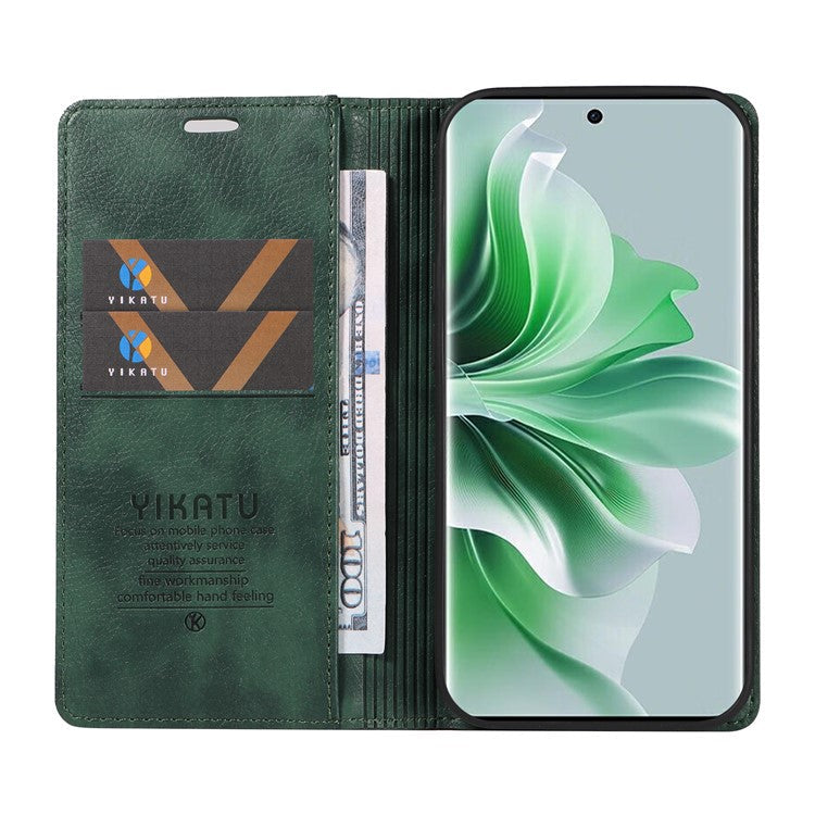 YIKATU YK-006 For Oppo Reno11 5G (Global) Cell Phone Case Litchi Texture PU Leather Stand Wallet Cover - Green