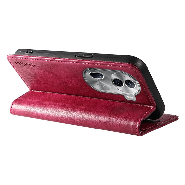 YIKATU YK-006 For Oppo Reno11 5G (Global) Cell Phone Case Litchi Texture PU Leather Stand Wallet Cover - Wine Red