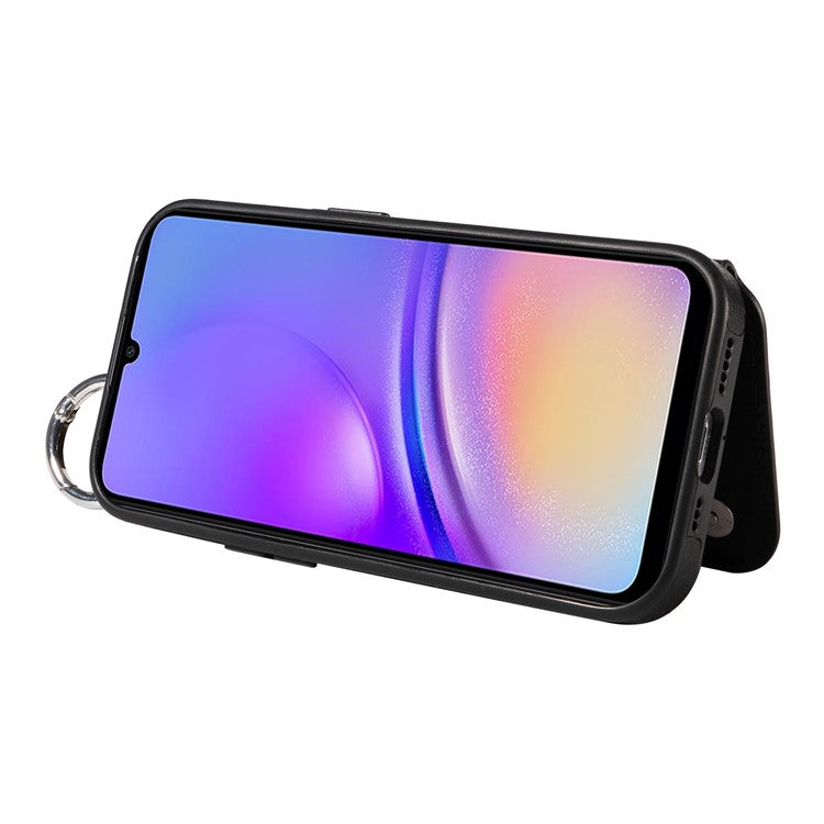 003 For Samsung Galaxy A05 4G Phone Case Litchi Texture Card Slots Back Shell - Black