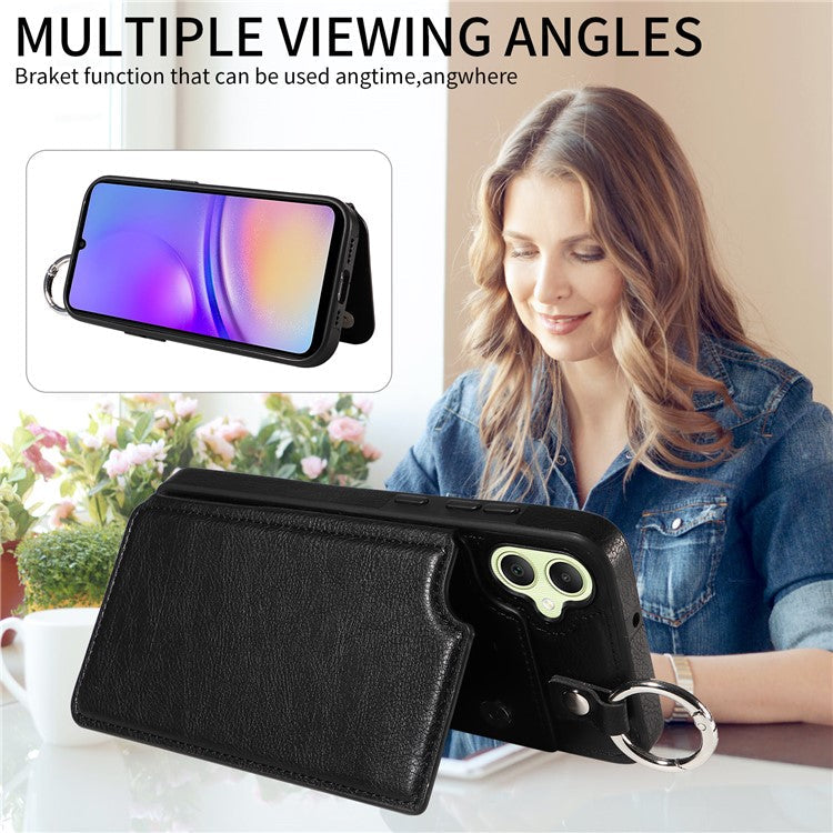 003 For Samsung Galaxy A05 4G Phone Case Litchi Texture Card Slots Back Shell - Black