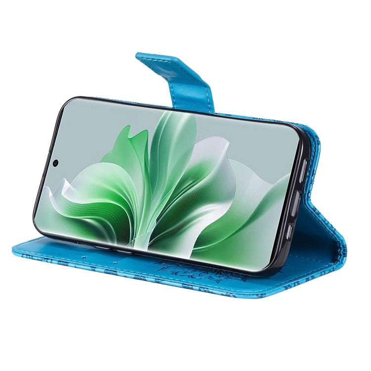 KT Imprinting Flower Series-1 For Oppo Reno11 Pro 5G (Global) Case Leather Wallet Cover with Wrist Strap - Blue