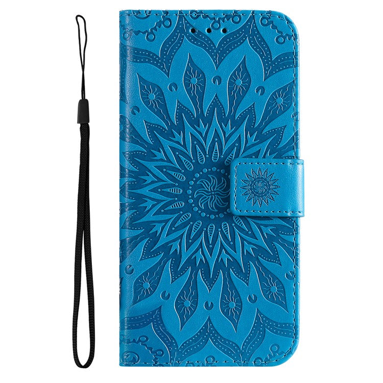 KT Imprinting Flower Series-1 For Oppo Reno11 Pro 5G (Global) Case Leather Wallet Cover with Wrist Strap - Blue