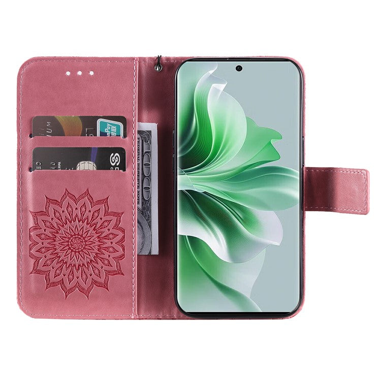KT Imprinting Flower Series-1 For Oppo Reno11 Pro 5G (Global) Case Leather Wallet Cover with Wrist Strap - Pink