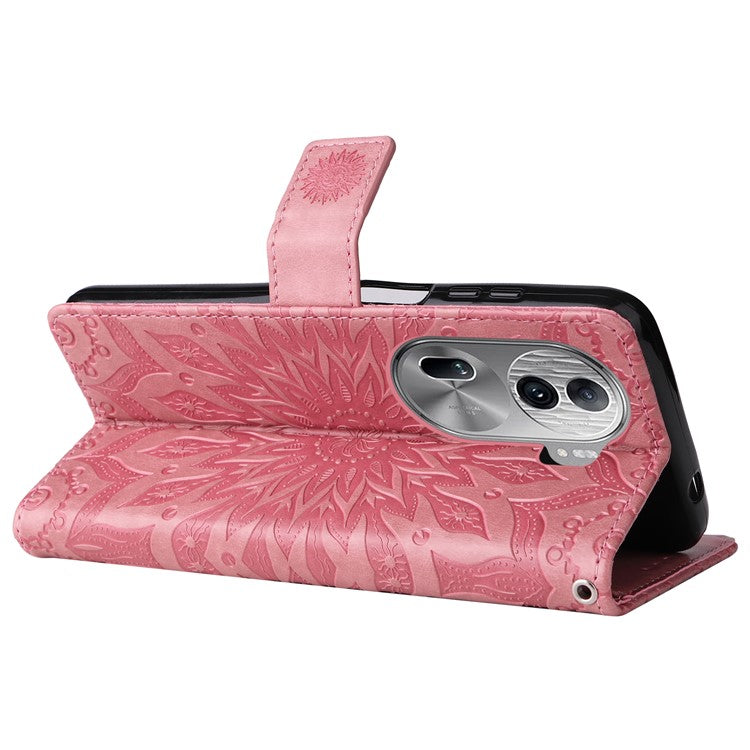 KT Imprinting Flower Series-1 For Oppo Reno11 Pro 5G (Global) Case Leather Wallet Cover with Wrist Strap - Pink