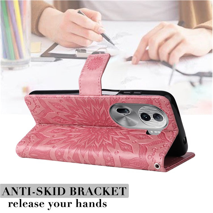 KT Imprinting Flower Series-1 For Oppo Reno11 Pro 5G (Global) Case Leather Wallet Cover with Wrist Strap - Pink