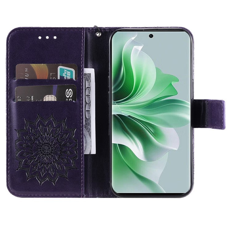 KT Imprinting Flower Series-1 For Oppo Reno11 Pro 5G (Global) Case Leather Wallet Cover with Wrist Strap - Purple