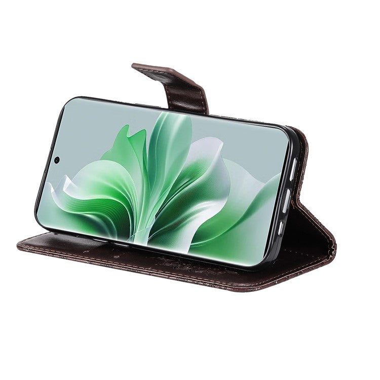 KT Imprinting Flower Series-1 For Oppo Reno11 Pro 5G (Global) Case Leather Wallet Cover with Wrist Strap - Brown