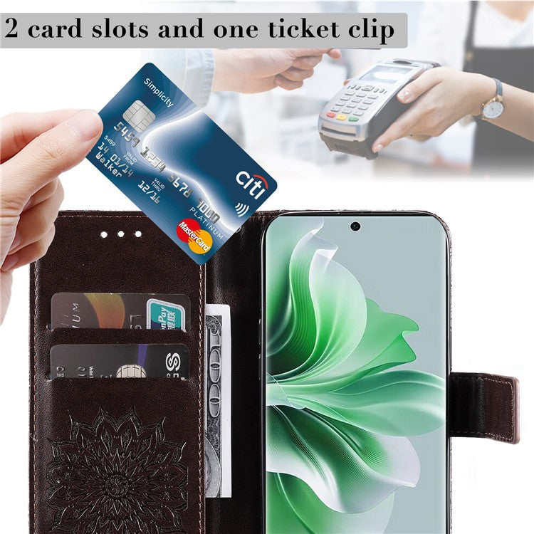 KT Imprinting Flower Series-1 For Oppo Reno11 Pro 5G (Global) Case Leather Wallet Cover with Wrist Strap - Brown