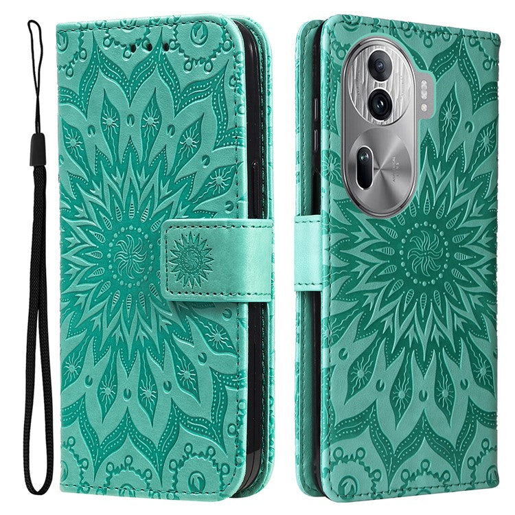 KT Imprinting Flower Series-1 For Oppo Reno11 Pro 5G (Global) Case Leather Wallet Cover with Wrist Strap - Green