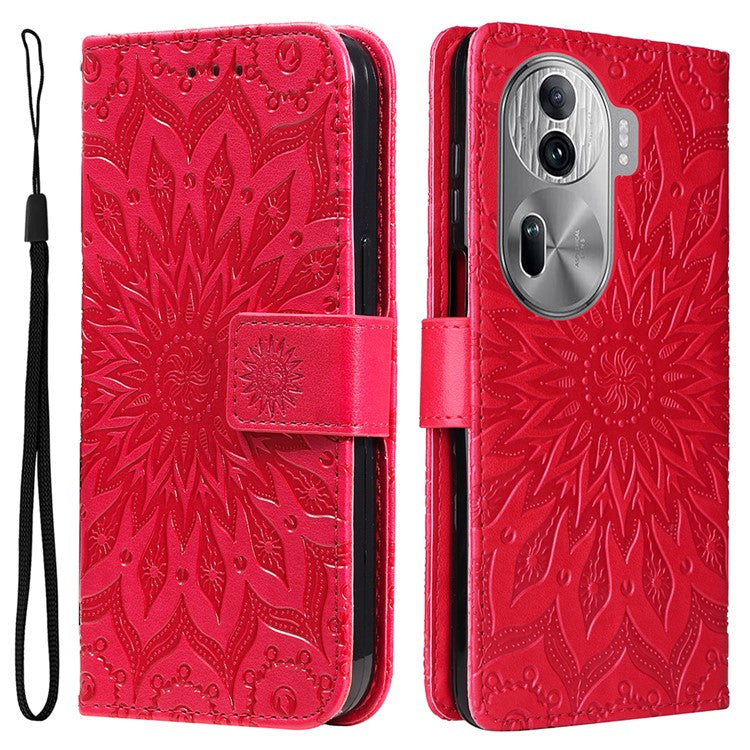 KT Imprinting Flower Series-1 For Oppo Reno11 Pro 5G (Global) Case Leather Wallet Cover with Wrist Strap - Red