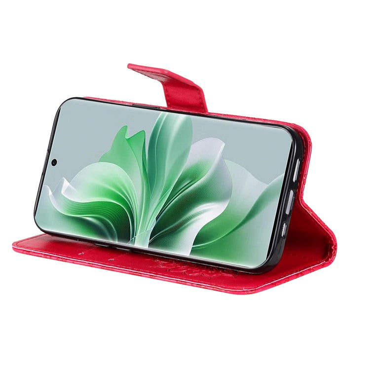 KT Imprinting Flower Series-1 For Oppo Reno11 Pro 5G (Global) Case Leather Wallet Cover with Wrist Strap - Red