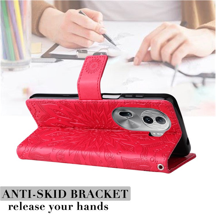 KT Imprinting Flower Series-1 For Oppo Reno11 Pro 5G (Global) Case Leather Wallet Cover with Wrist Strap - Red