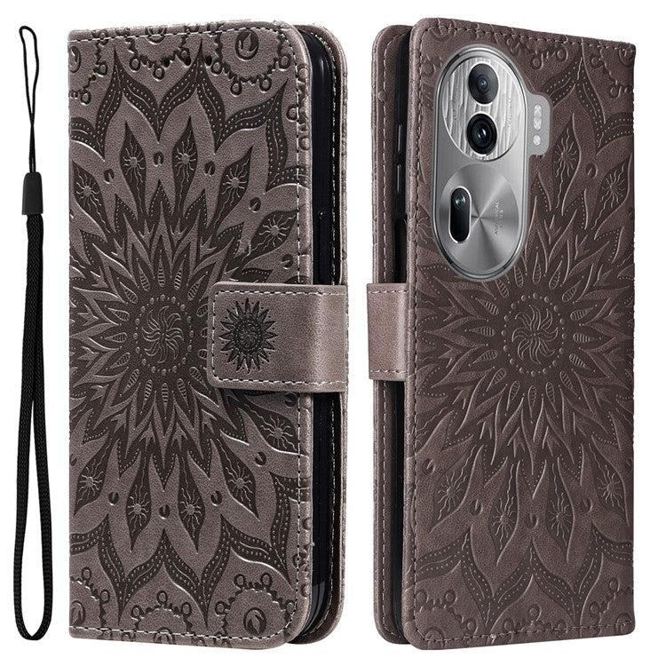 KT Imprinting Flower Series-1 For Oppo Reno11 Pro 5G (Global) Case Leather Wallet Cover with Wrist Strap - Grey