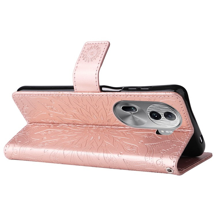 KT Imprinting Flower Series-1 For Oppo Reno11 Pro 5G (Global) Case Leather Wallet Cover with Wrist Strap - Rose Gold