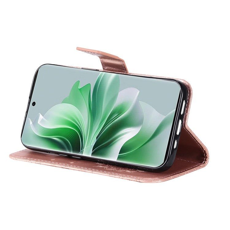 KT Imprinting Flower Series-1 For Oppo Reno11 Pro 5G (Global) Case Leather Wallet Cover with Wrist Strap - Rose Gold