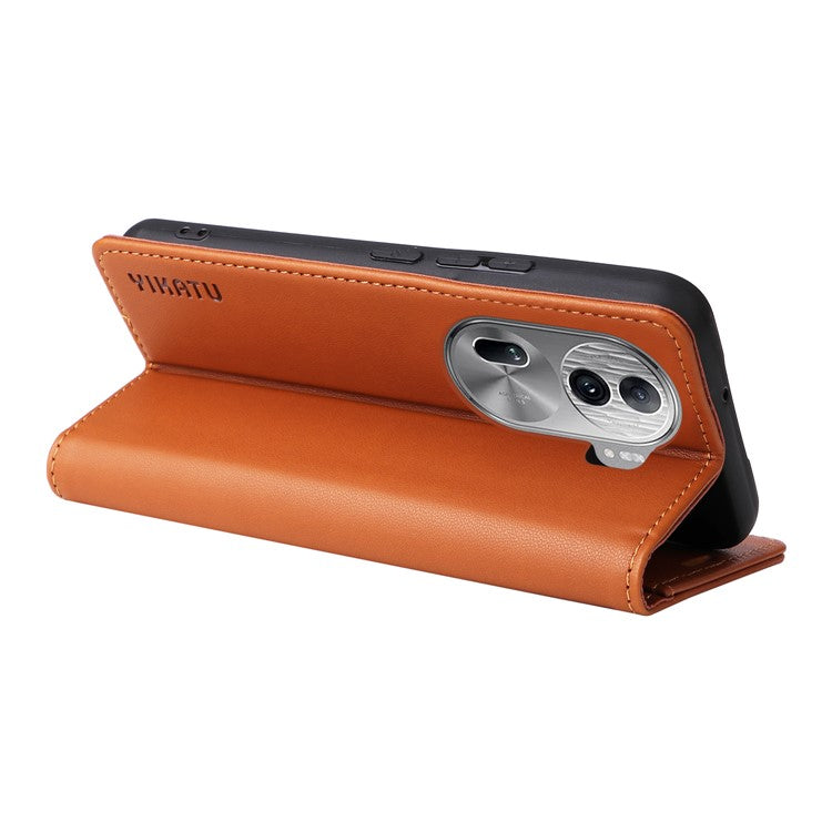 YIKATU YK-001 For Oppo Reno11 Pro 5G (Global) Wallet Case Flip Leather Cover Folding Stand - Brown