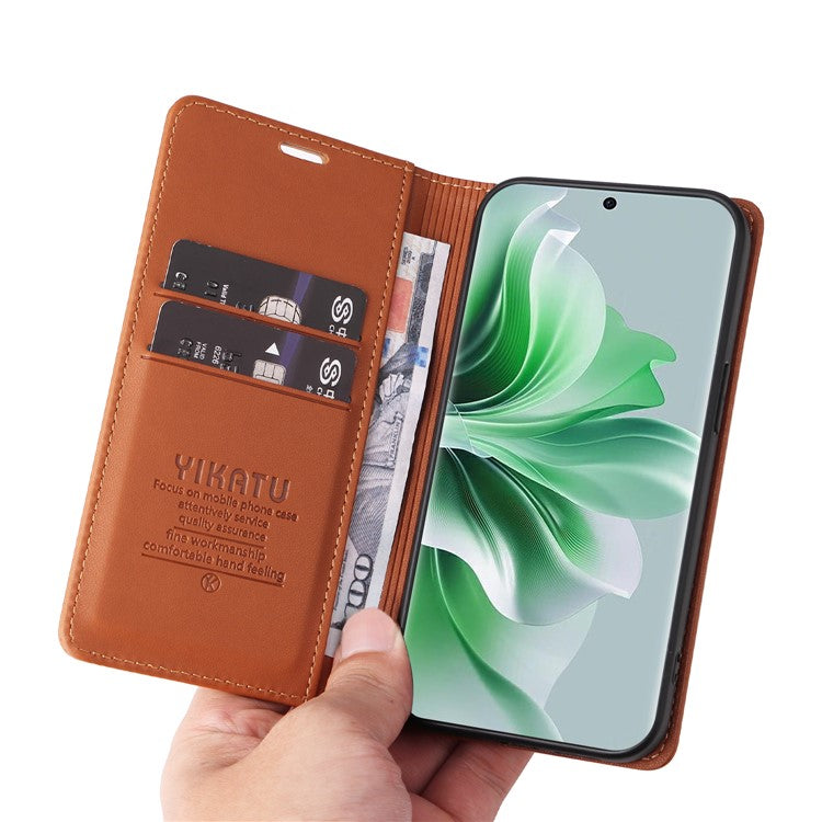 YIKATU YK-001 For Oppo Reno11 5G (Global) Leather Case Wallet Cover Magnetic Closing - Brown