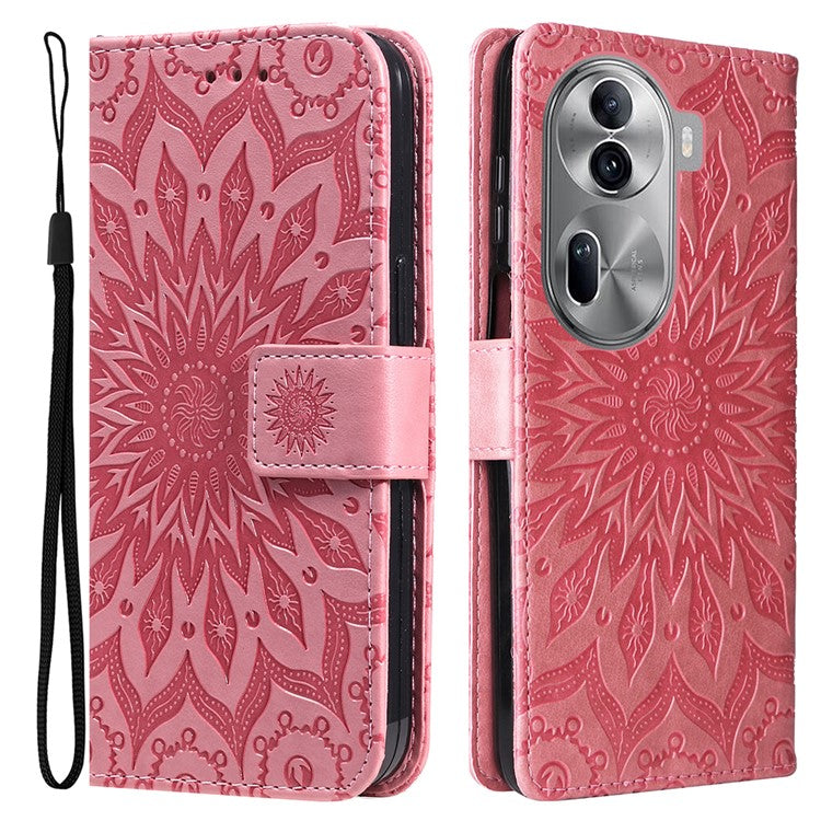 KT Imprinting Flower Series-1 For Oppo Reno11 5G (Global) Cell Phone Case Wallet Cover - Pink