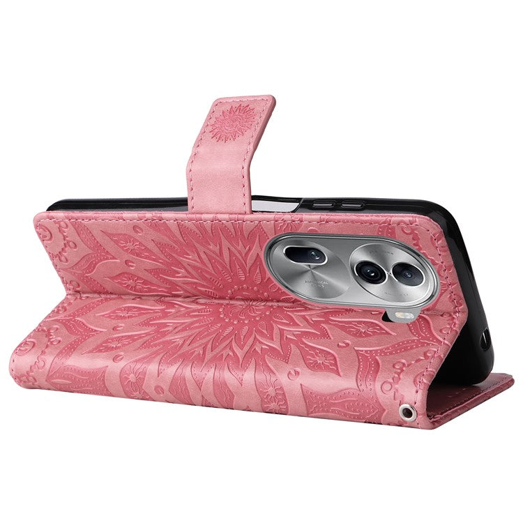 KT Imprinting Flower Series-1 For Oppo Reno11 5G (Global) Cell Phone Case Wallet Cover - Pink