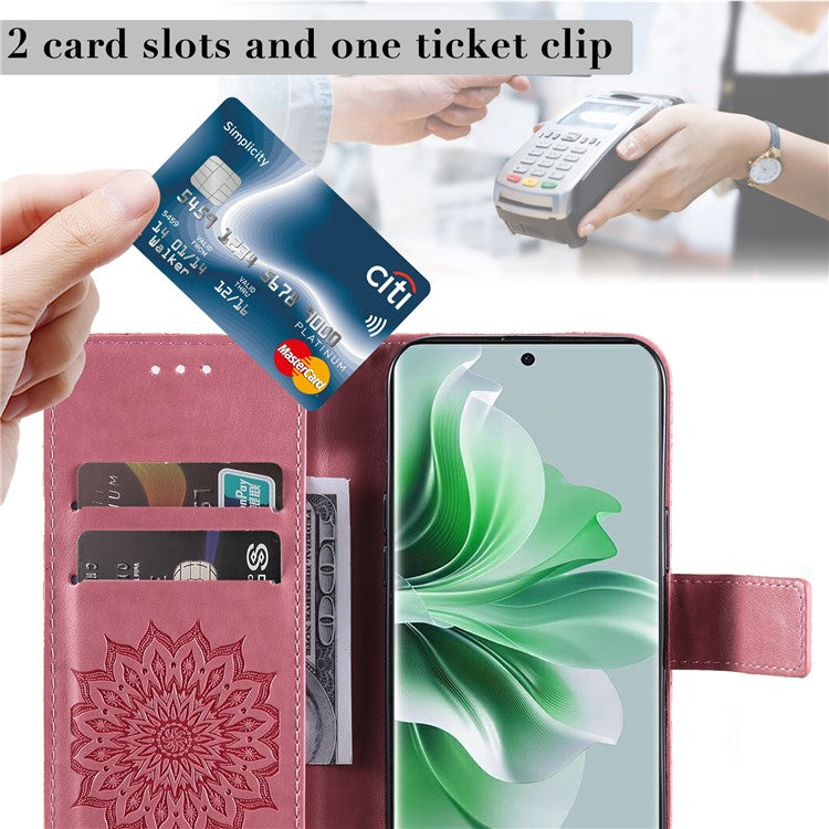 KT Imprinting Flower Series-1 For Oppo Reno11 5G (Global) Cell Phone Case Wallet Cover - Pink