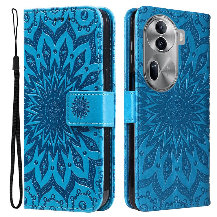 KT Imprinting Flower Series-1 For Oppo Reno11 5G (Global) Cell Phone Case Wallet Cover - Blue