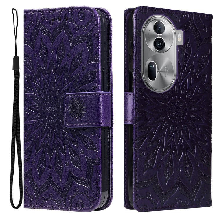 KT Imprinting Flower Series-1 For Oppo Reno11 5G (Global) Cell Phone Case Wallet Cover - Purple