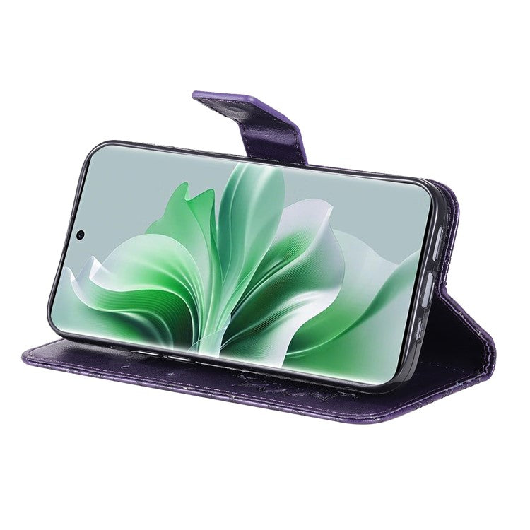 KT Imprinting Flower Series-1 For Oppo Reno11 5G (Global) Cell Phone Case Wallet Cover - Purple