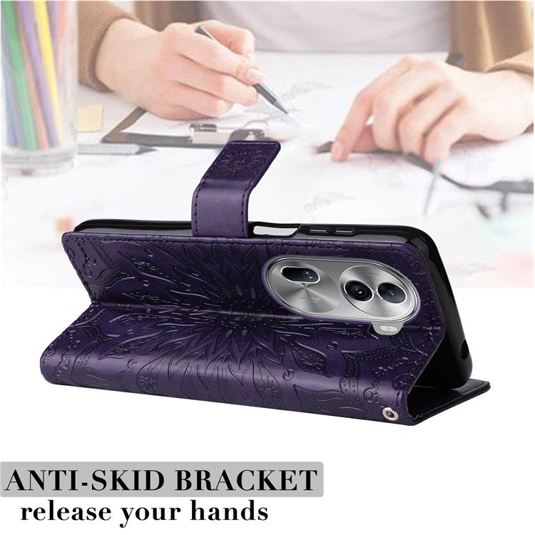 KT Imprinting Flower Series-1 For Oppo Reno11 5G (Global) Cell Phone Case Wallet Cover - Purple
