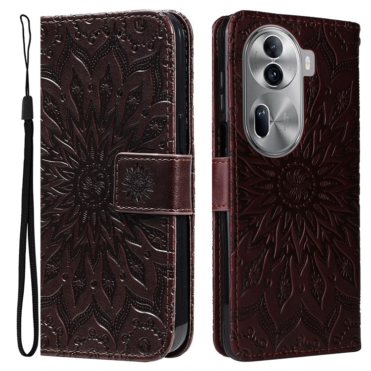 KT Imprinting Flower Series-1 For Oppo Reno11 5G (Global) Cell Phone Case Wallet Cover - Brown