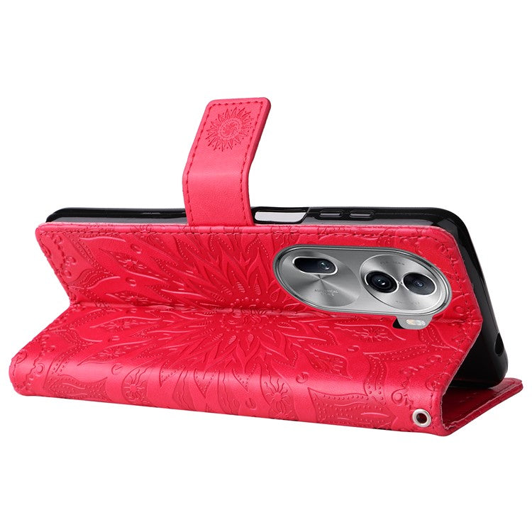 KT Imprinting Flower Series-1 For Oppo Reno11 5G (Global) Cell Phone Case Wallet Cover - Red