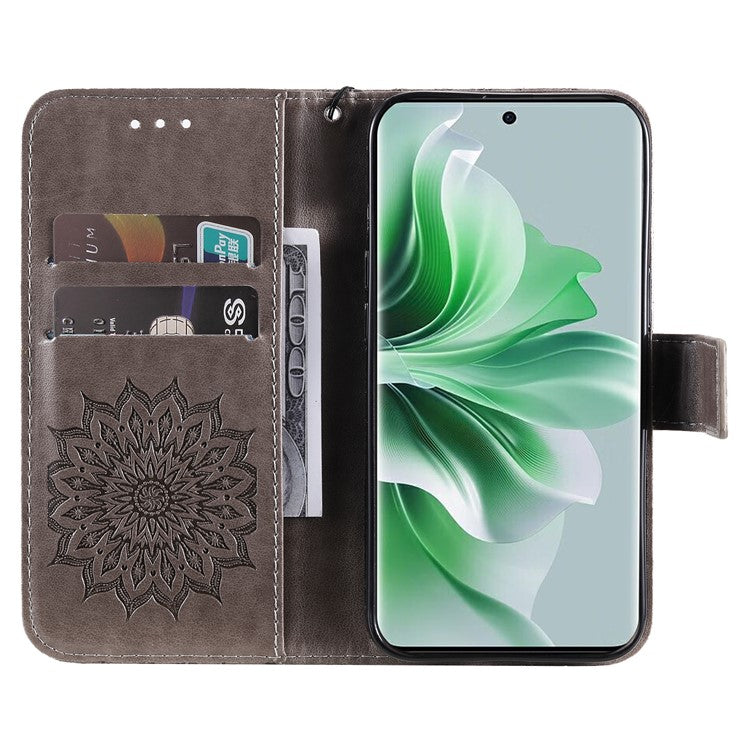 KT Imprinting Flower Series-1 For Oppo Reno11 5G (Global) Cell Phone Case Wallet Cover - Grey