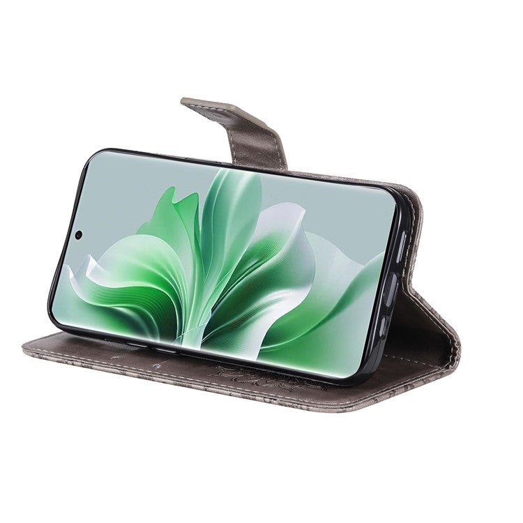 KT Imprinting Flower Series-1 For Oppo Reno11 5G (Global) Cell Phone Case Wallet Cover - Grey