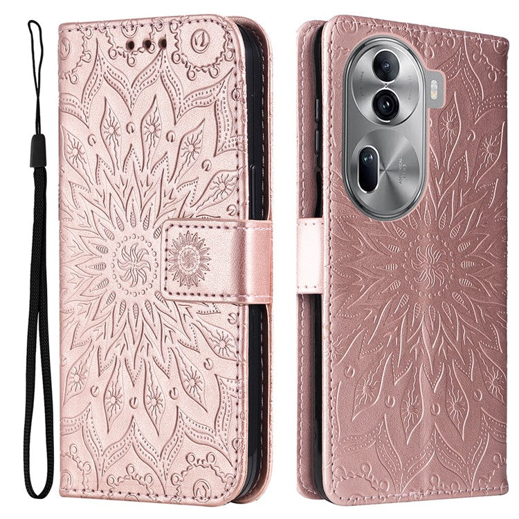 KT Imprinting Flower Series-1 For Oppo Reno11 5G (Global) Cell Phone Case Wallet Cover - Rose Gold