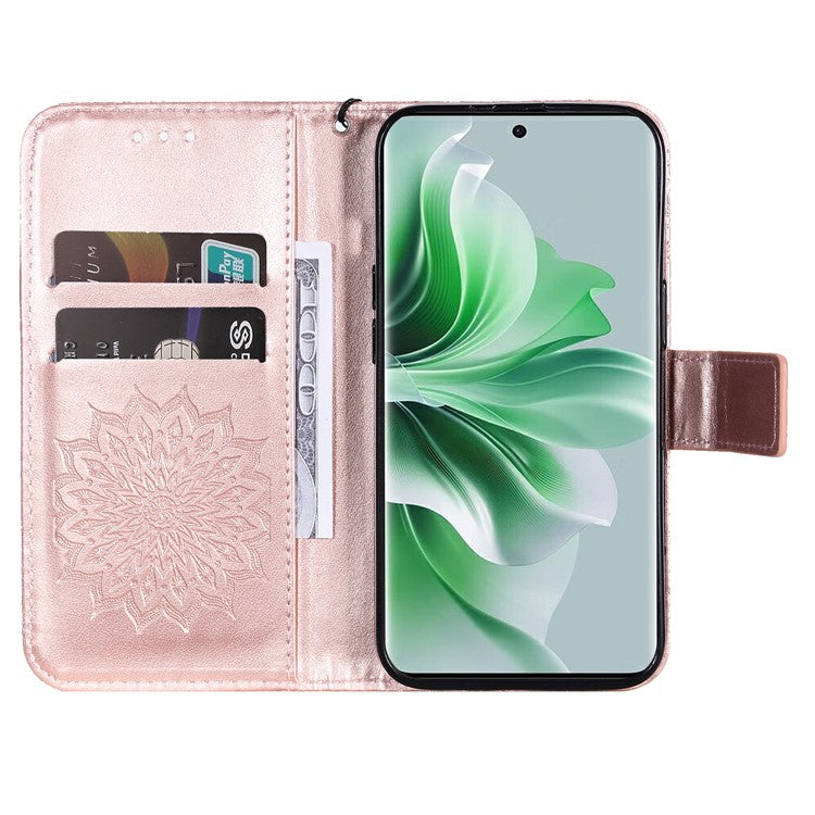 KT Imprinting Flower Series-1 For Oppo Reno11 5G (Global) Cell Phone Case Wallet Cover - Rose Gold