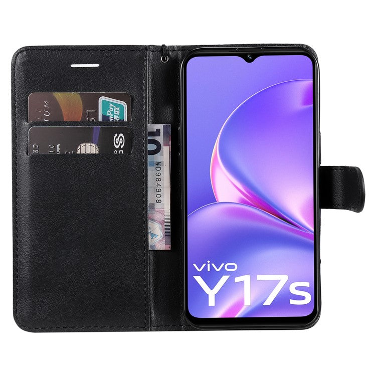 KT Leather Series-2 for vivo Y17s 4G Case Anti-drop Solid Color Stand Phone Protector - Black