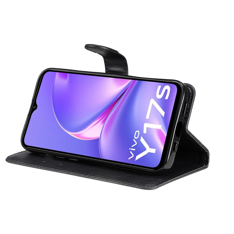 KT Leather Series-2 for vivo Y17s 4G Case Anti-drop Solid Color Stand Phone Protector - Black