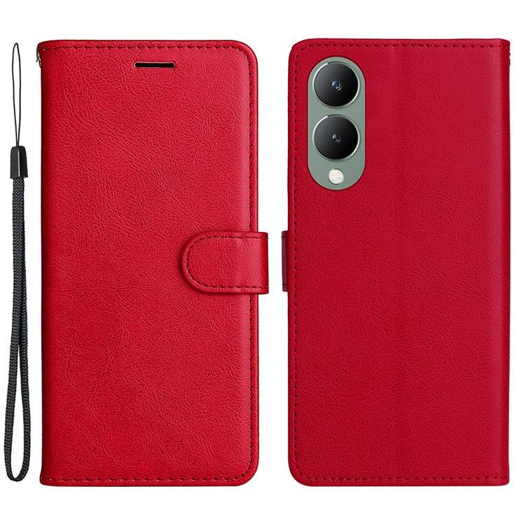 KT Leather Series-2 for vivo Y17s 4G Case Anti-drop Solid Color Stand Phone Protector - Red