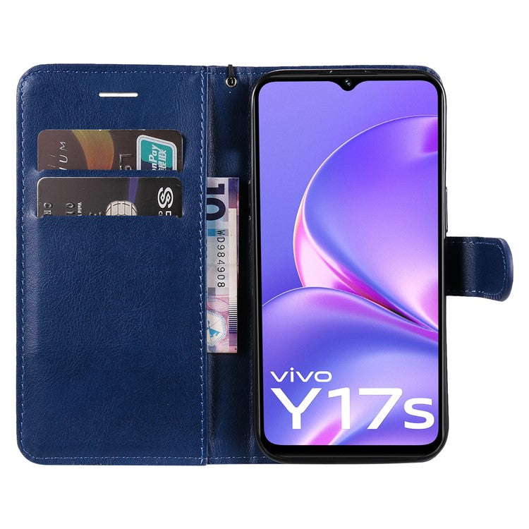 KT Leather Series-2 for vivo Y17s 4G Case Anti-drop Solid Color Stand Phone Protector - Blue