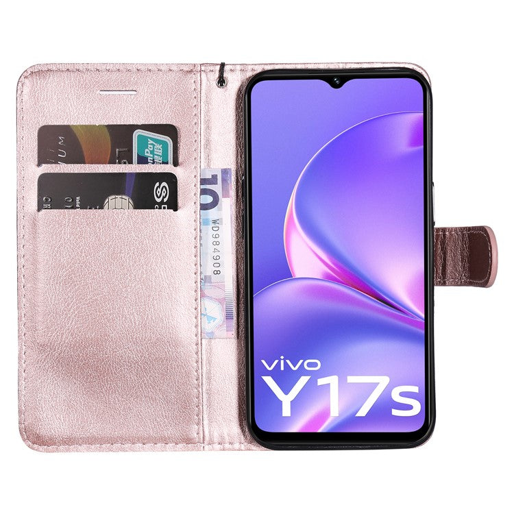 KT Leather Series-2 for vivo Y17s 4G Case Anti-drop Solid Color Stand Phone Protector - Rose Gold