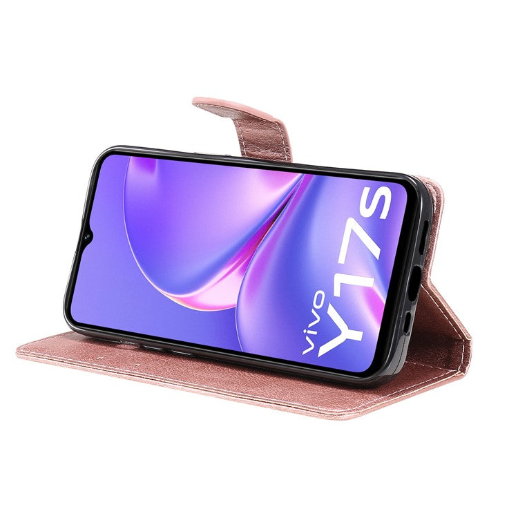 KT Leather Series-2 for vivo Y17s 4G Case Anti-drop Solid Color Stand Phone Protector - Rose Gold