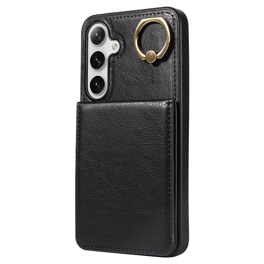 004 PU Leather+TPU Cover for Samsung Galaxy S24+ Case Vertical Flip Litchi Texture Phone Cover - Black