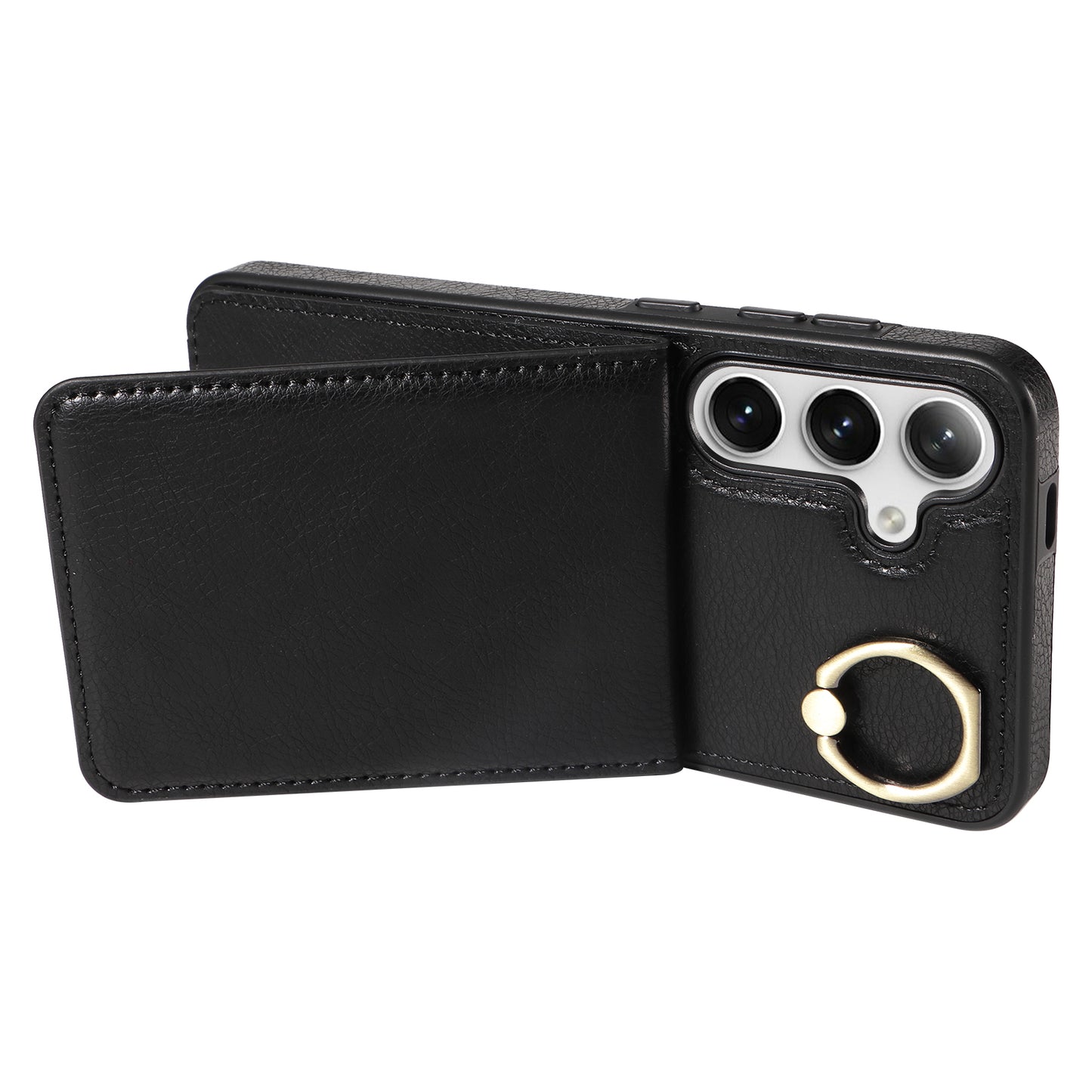 004 PU Leather+TPU Cover for Samsung Galaxy S24+ Case Vertical Flip Litchi Texture Phone Cover - Black