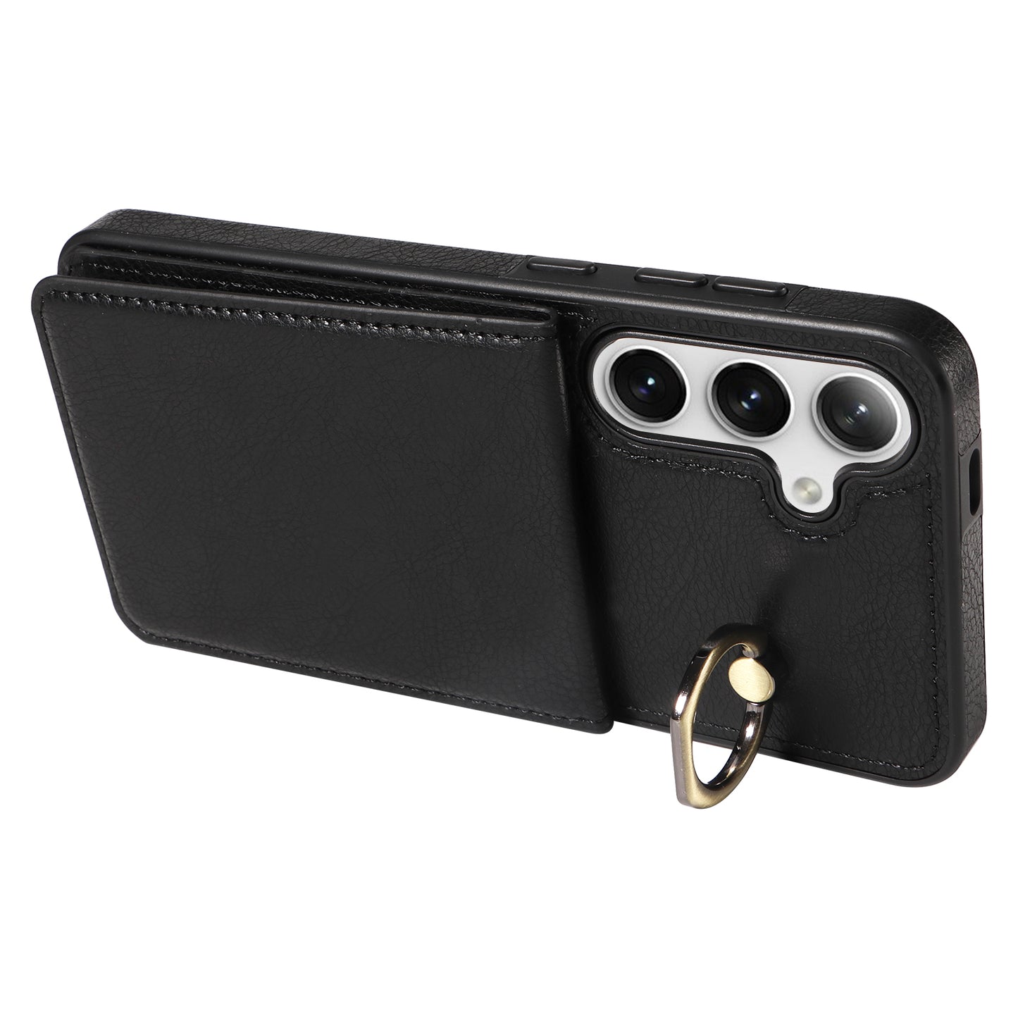 004 PU Leather+TPU Cover for Samsung Galaxy S24+ Case Vertical Flip Litchi Texture Phone Cover - Black