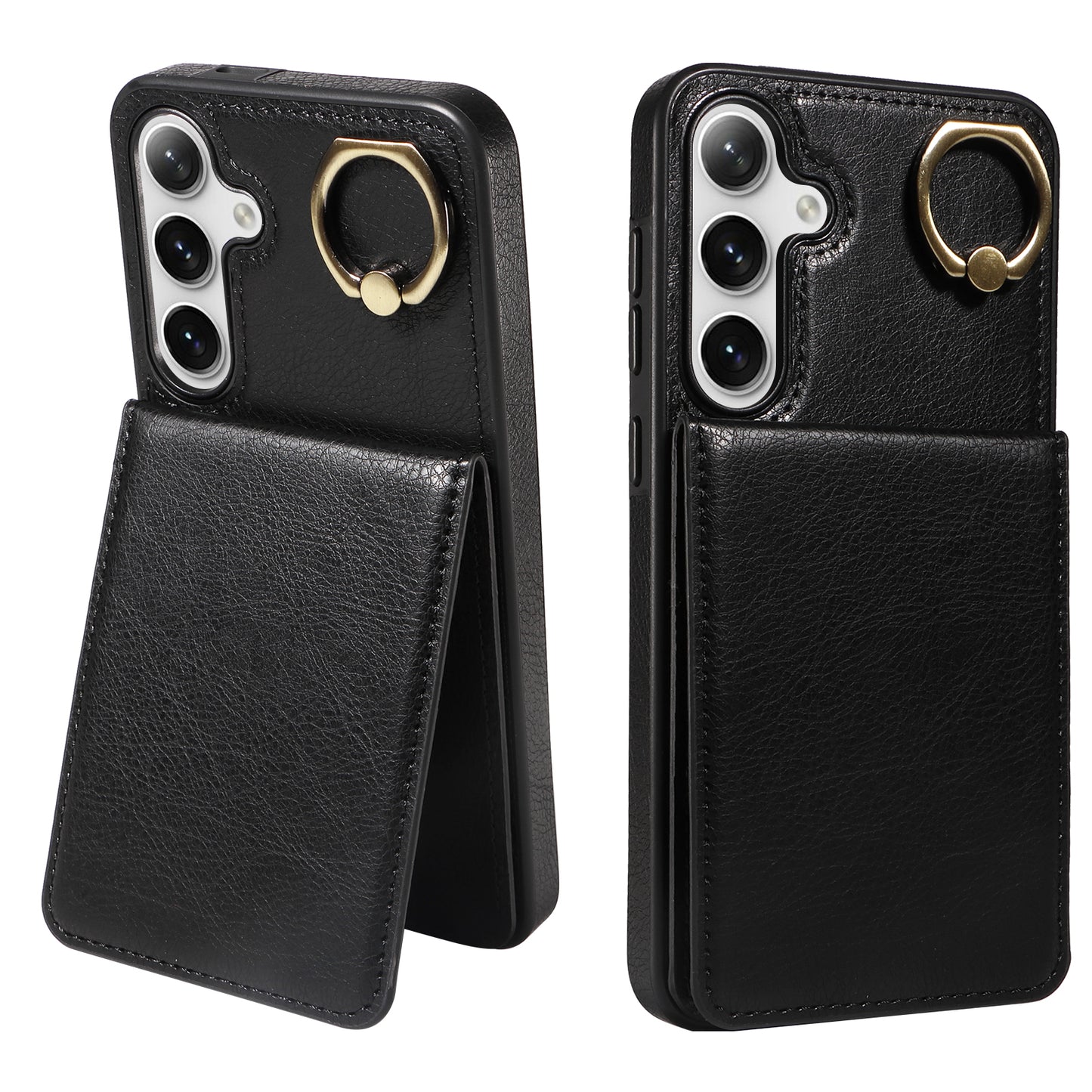 004 PU Leather+TPU Cover for Samsung Galaxy S24+ Case Vertical Flip Litchi Texture Phone Cover - Black