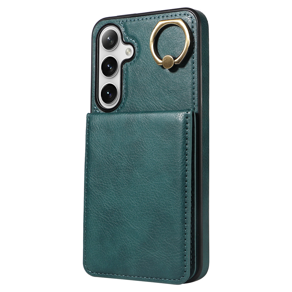 004 PU Leather+TPU Cover for Samsung Galaxy S24+ Case Vertical Flip Litchi Texture Phone Cover - Green