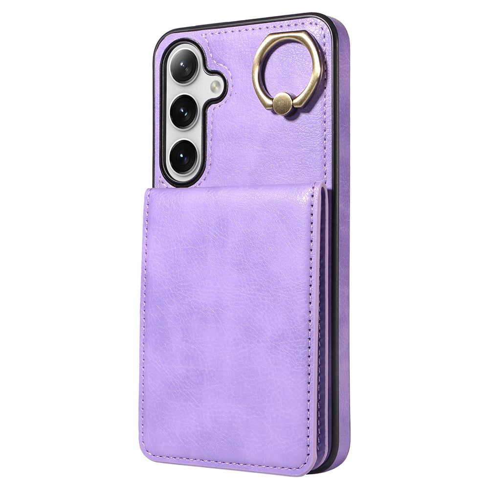 004 PU Leather+TPU Cover for Samsung Galaxy S24+ Case Vertical Flip Litchi Texture Phone Cover - Light Purple